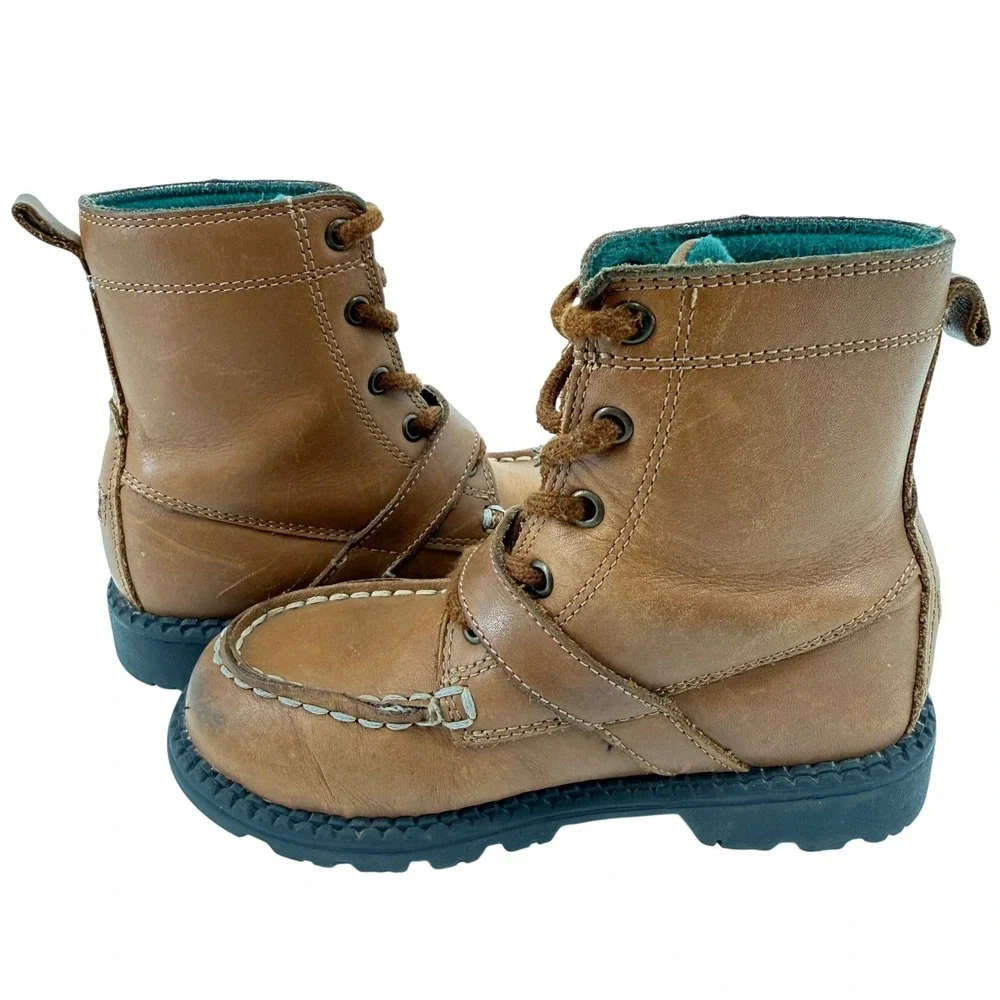 Polo Ralph Lauren Kids Tan Leather Ranger Hi Lace Up Buckle Boots Size 10